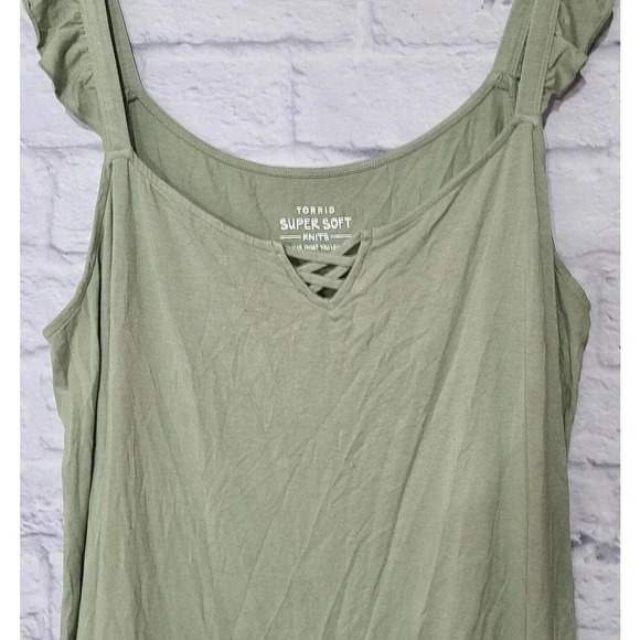Torrid Lattice Ruffle Sleeve Tank Top Women's Size 3X Jade Green Super Soft - Picture 3 of 4